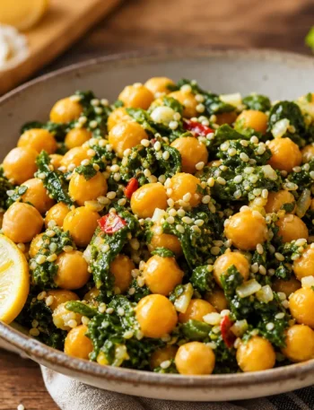 Insalata tiepida di ceci e spinaci con semi di sesamo