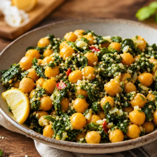 Insalata tiepida di ceci, spinaci e sesamo