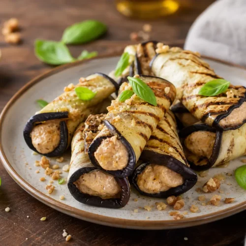 Involtini di Melanzane Grigliate con Ricotta, Noci e Basilico