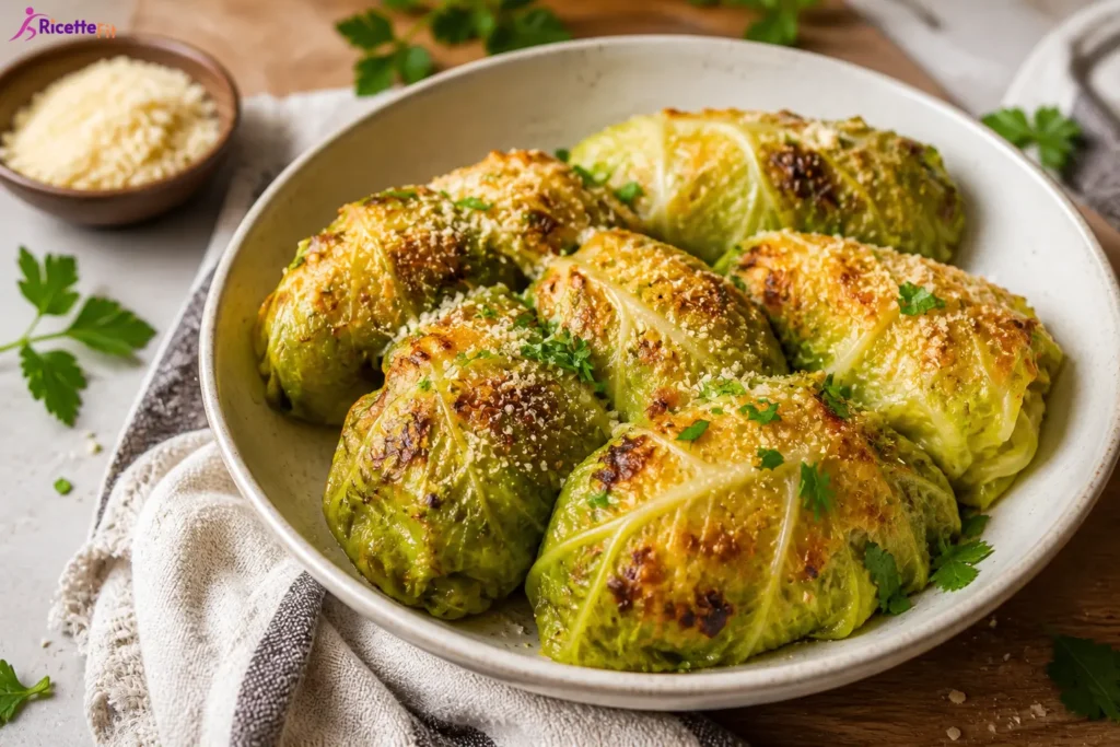 Involtini di verza fit gratinati al forno con parmigiano e prezzemolo