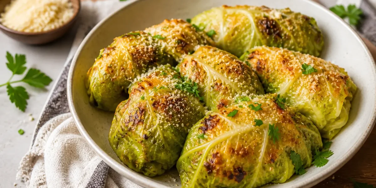 Involtini di verza fit gratinati al forno con parmigiano e prezzemolo
