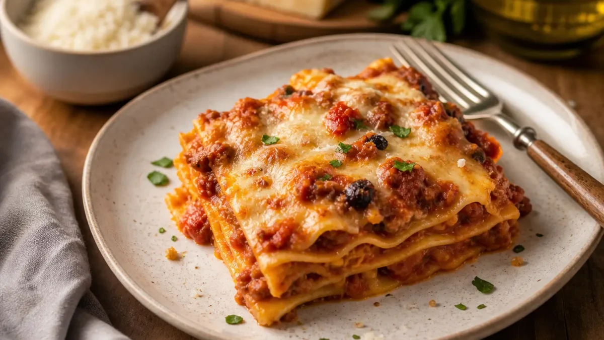 Lasagna fit con sfoglia d’avena, ragù di tacchino e mozzarella light