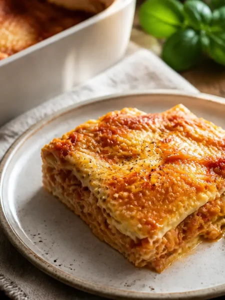 Lasagne al ragù di seitan fit con basilico fresco