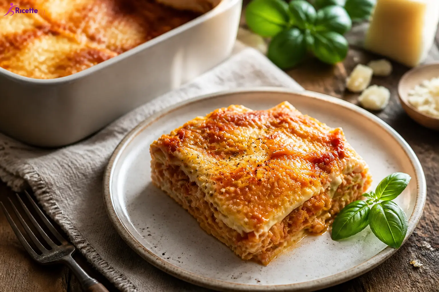 Lasagne al ragù di seitan fit con basilico fresco