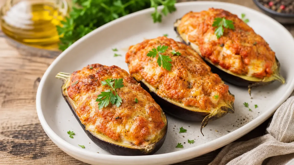 Melanzane ripiene light al forno con tacchino, pomodoro e mozzarella