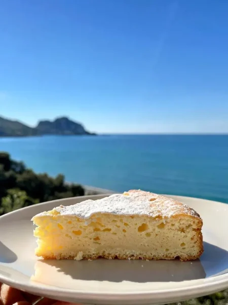 Fetta di migliaccio senza uova fit con vista mare a Cefalù