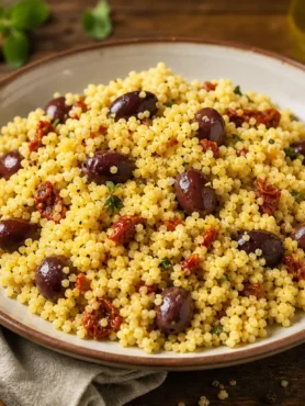 Miglio con pomodori secchi, olive nere ed erbe aromatiche