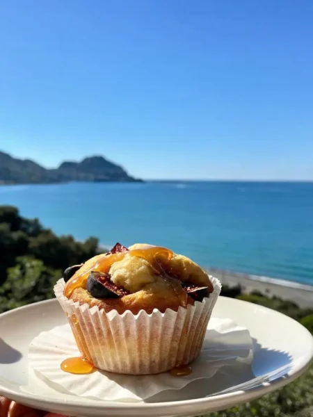 Muffin fit con fichi e miele vista mare a Cefalù
