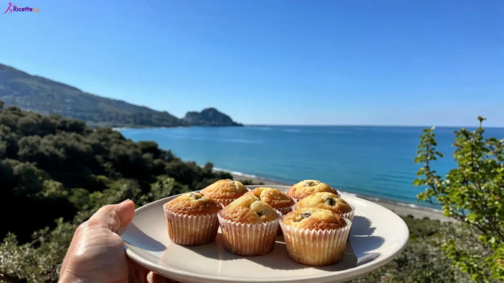 Muffin alla banana fit con gocce di cioccolato fondente vista mare a Cefalù