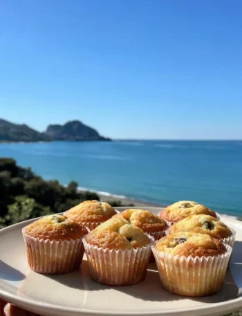 Muffin alla banana fit con gocce di cioccolato fondente vista mare a Cefalù