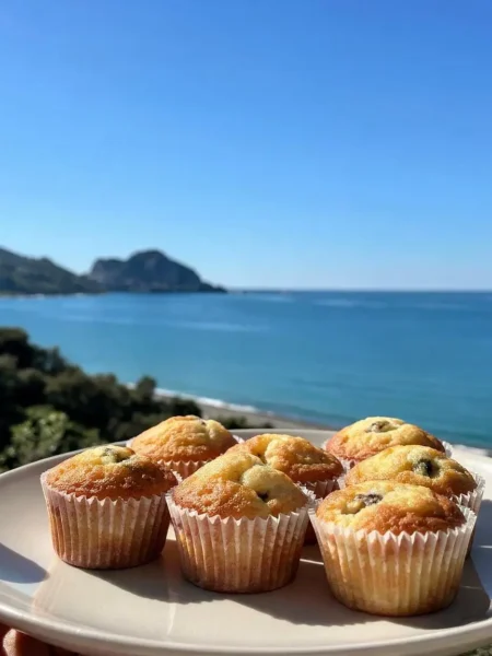Muffin alla banana fit con gocce di cioccolato fondente vista mare a Cefalù