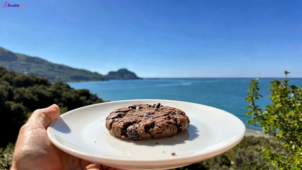 Nocciolotto fit al cioccolato su piatto bianco con vista mare a Cefalù