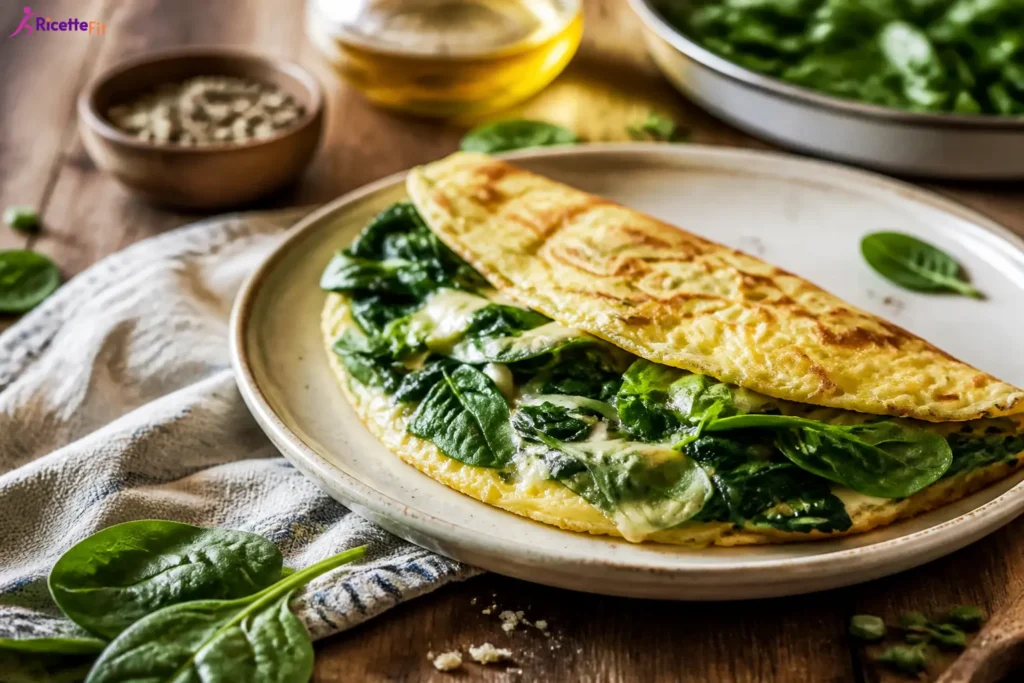 Omelette agli spinaci fit con mozzarella filante