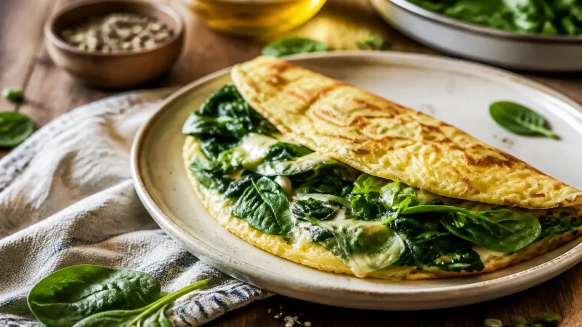 Omelette agli spinaci fit con mozzarella filante