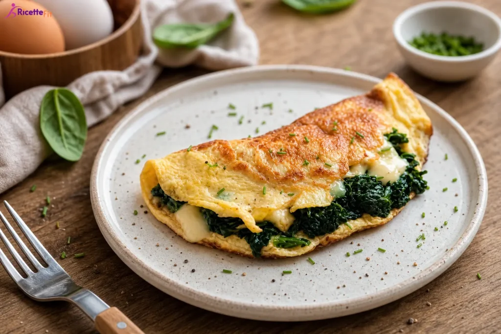 Omelette ripiena con spinaci, tacchino e mozzarella light filante