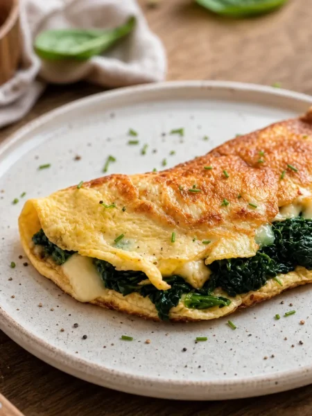 Omelette ripiena con spinaci, tacchino e mozzarella light filante