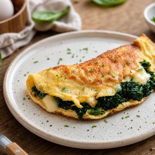 Omelette ripiena di tacchino, spinaci e mozzarella light