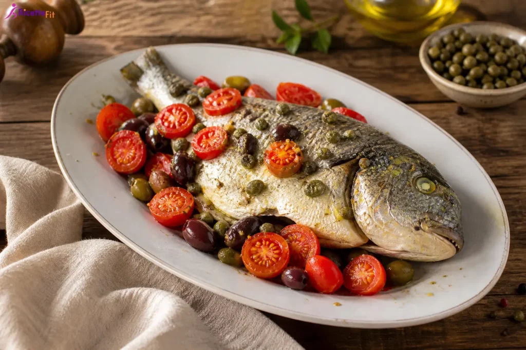 Orata al cartoccio con pomodorini, capperi e olive