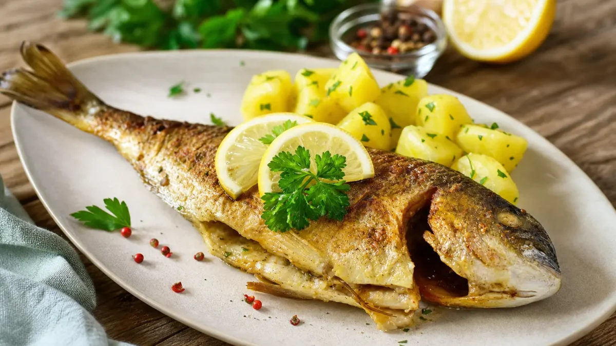 Orata al forno con limone, capperi e patate al prezzemolo