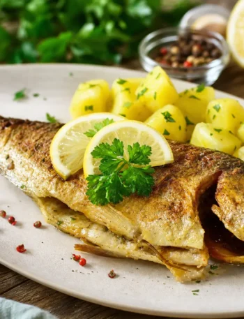 Orata al forno con limone, capperi e patate al prezzemolo