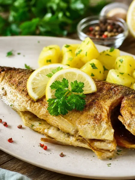 Orata al forno con limone, capperi e patate al prezzemolo