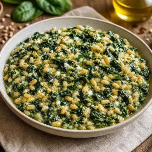 Orzotto con spinaci e feta light