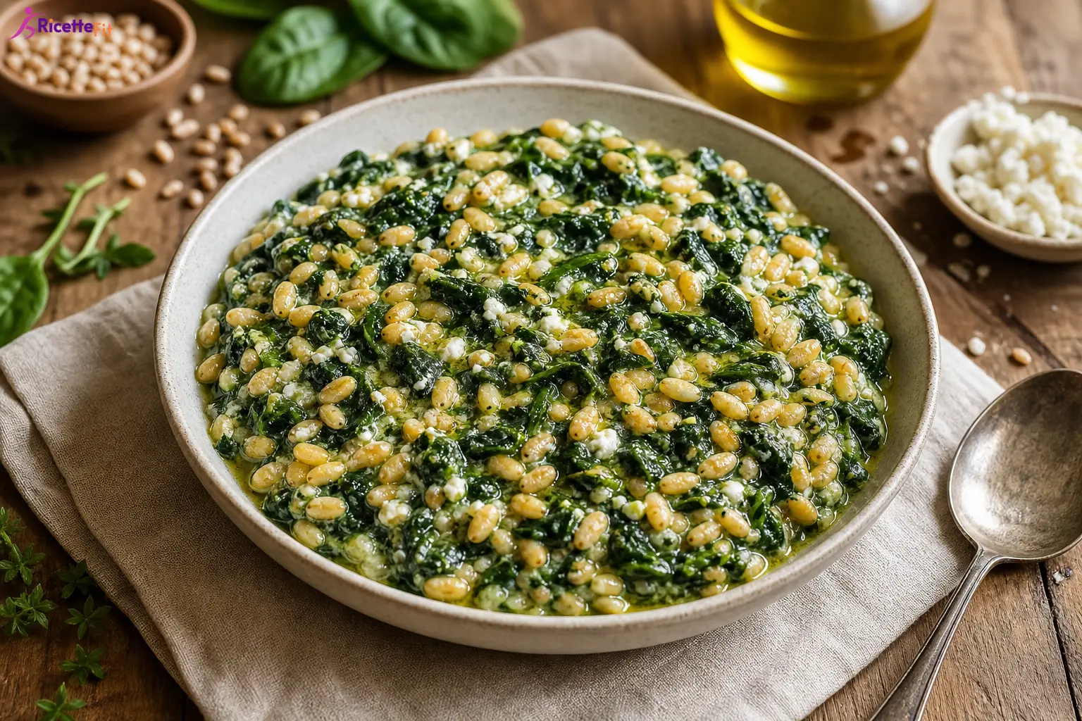 Orzotto con spinaci e feta light