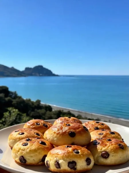 Pangoccioli fit con gocce di cioccolato davanti al mare di Cefalù