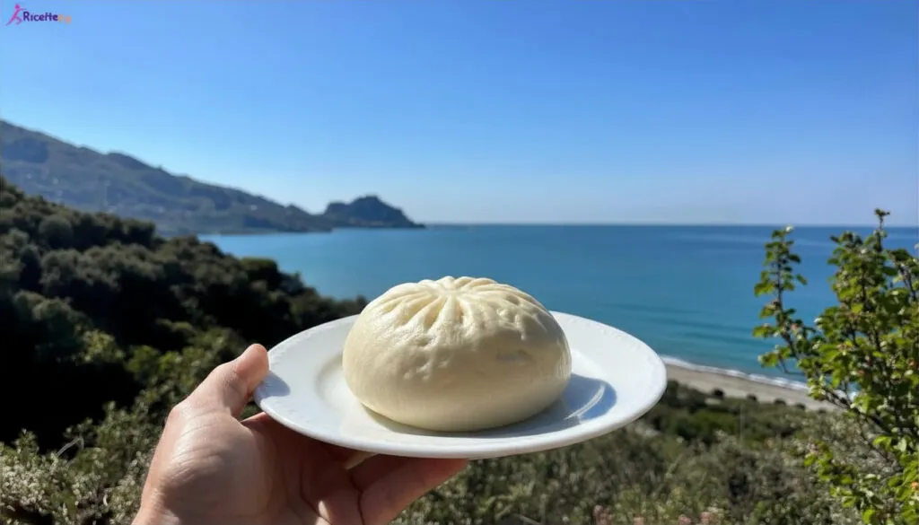 Panino dolce al vapore in vaporiera di bambù vista mare a Cefalù