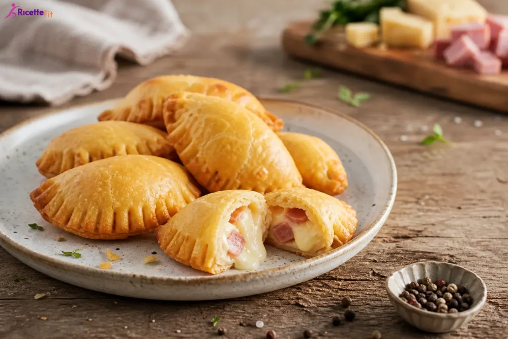 Panzerotti integrali al forno con prosciutto e formaggio filante