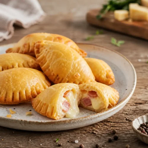 Panzerotti integrali senza lievitazione al forno con prosciutto e formaggio filante