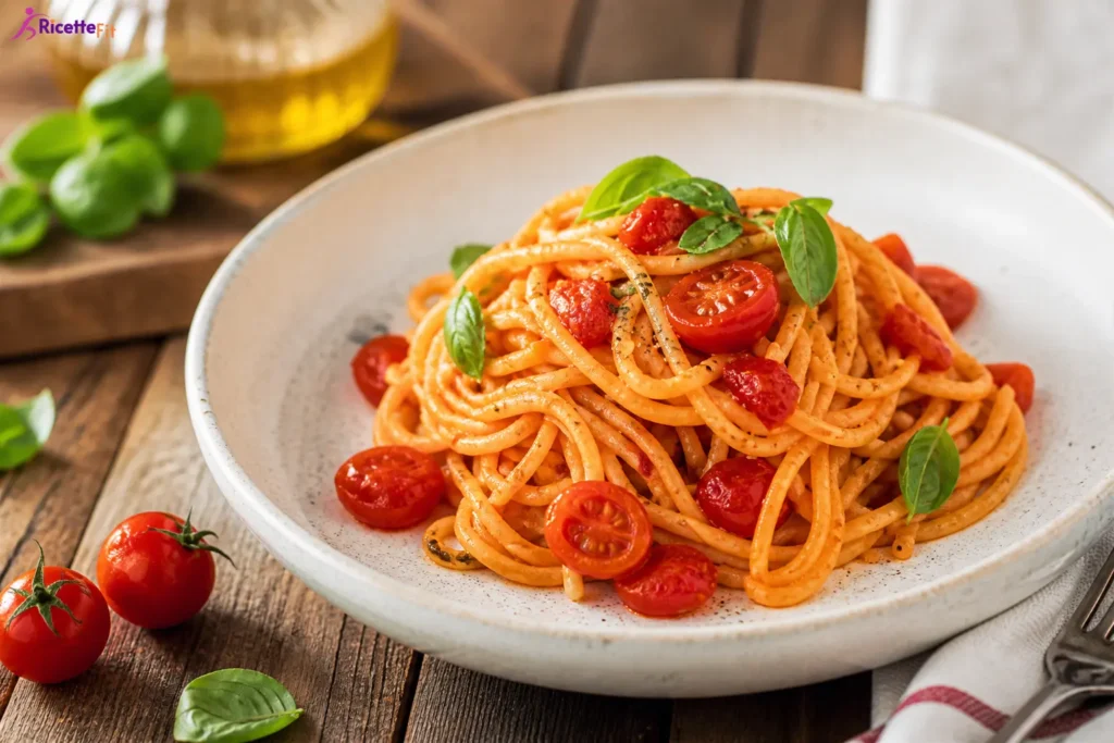 Pasta al pomodoro fresco con pomodorini ciliegino e basilico