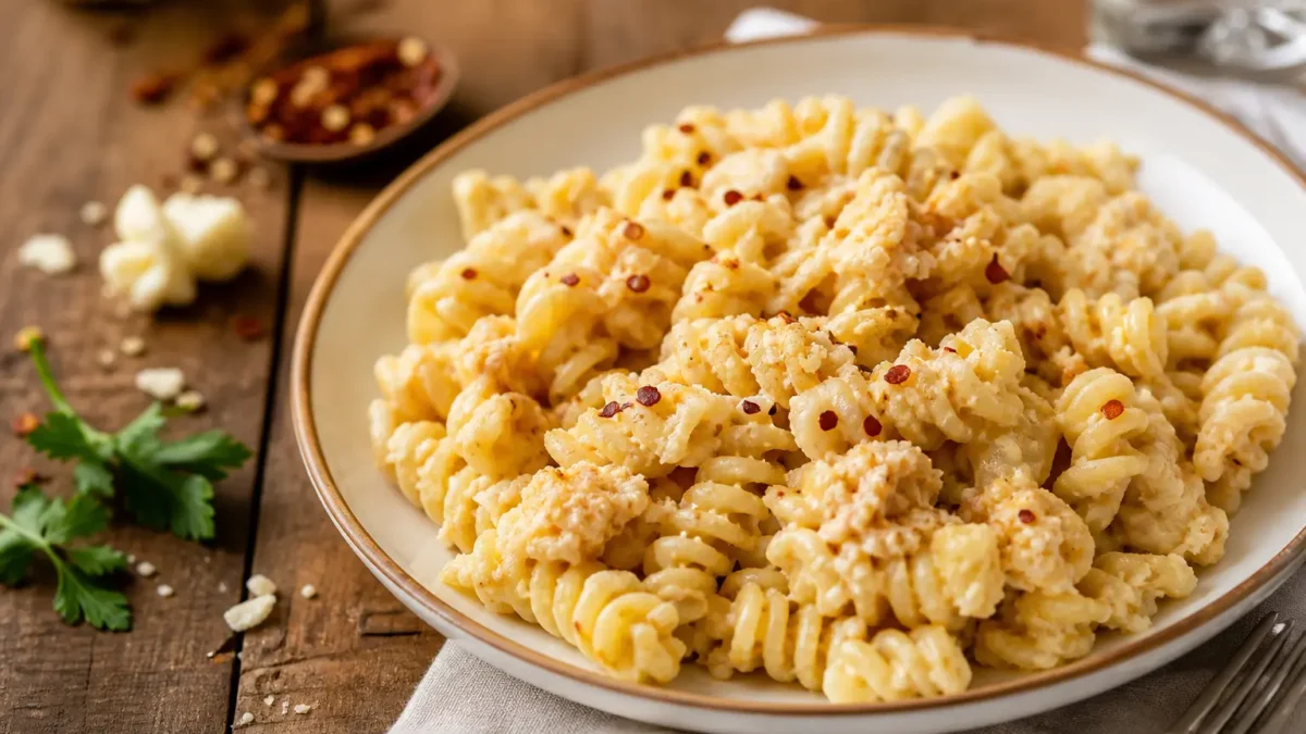 Pasta cavolfiore e mollica tostata con fusilli cremosi