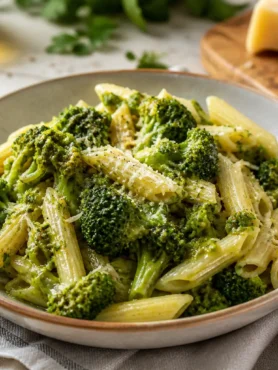 Pasta con broccoli e limone cremosa con penne rigate e Parmigiano