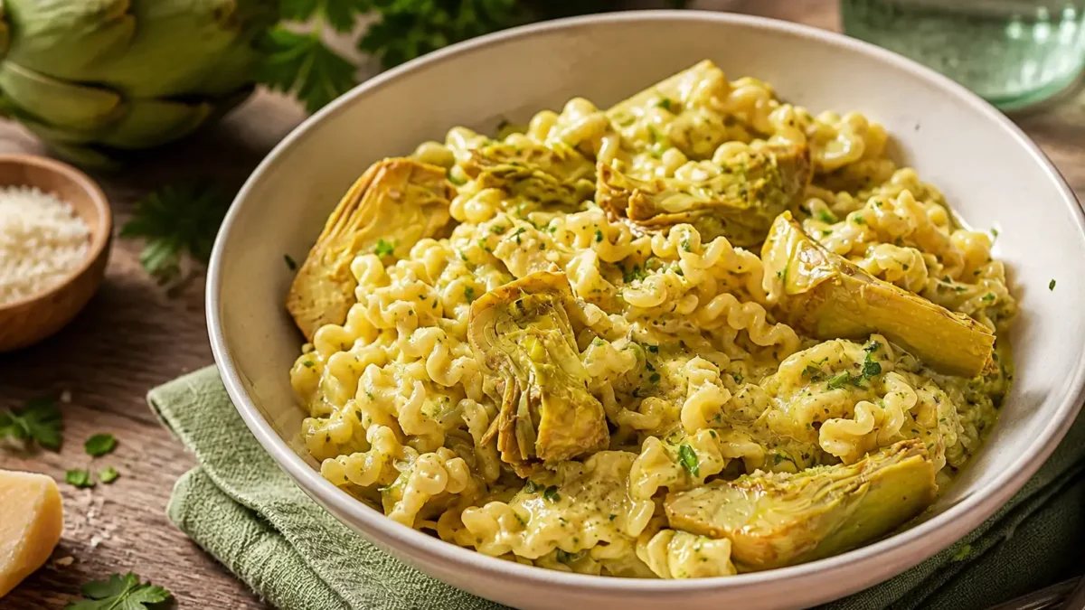 Pasta cremosa con carciofi, parmigiano e prezzemolo