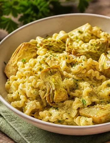 Pasta cremosa con carciofi, parmigiano e prezzemolo