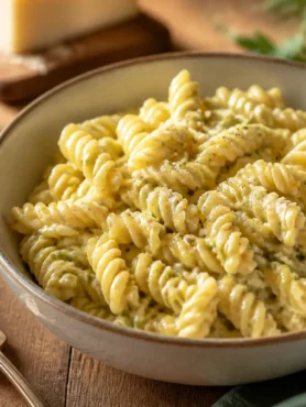 Fusilli con crema di zucchine e Parmigiano in ciotola