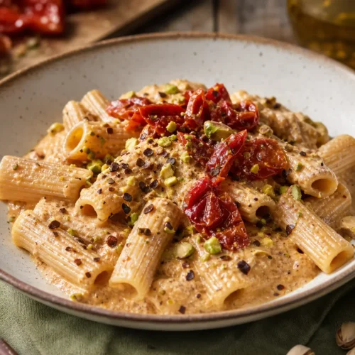 Pasta con pesto di pomodori secchi e ricotta