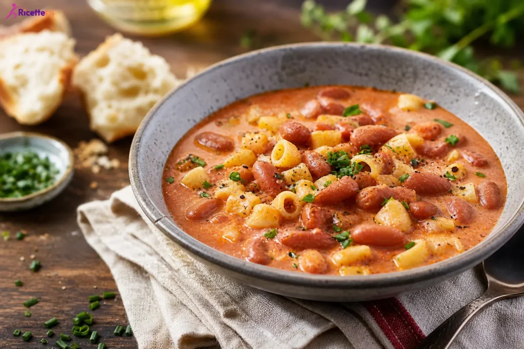 Pasta e fagioli alla veneta fit cremosa con borlotti e pasta integrale
