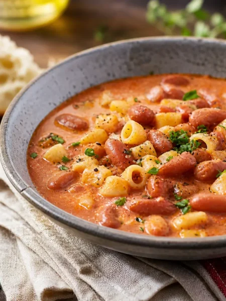Pasta e fagioli alla veneta fit cremosa con borlotti e pasta integrale