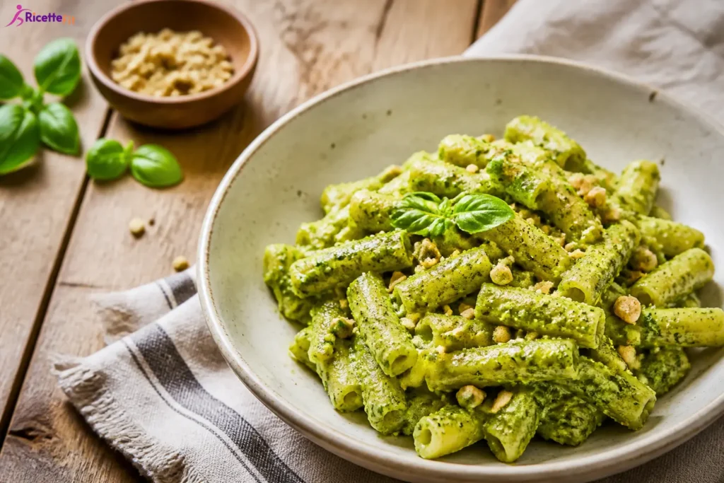Pasta integrale con crema di broccoli e noci tostate
