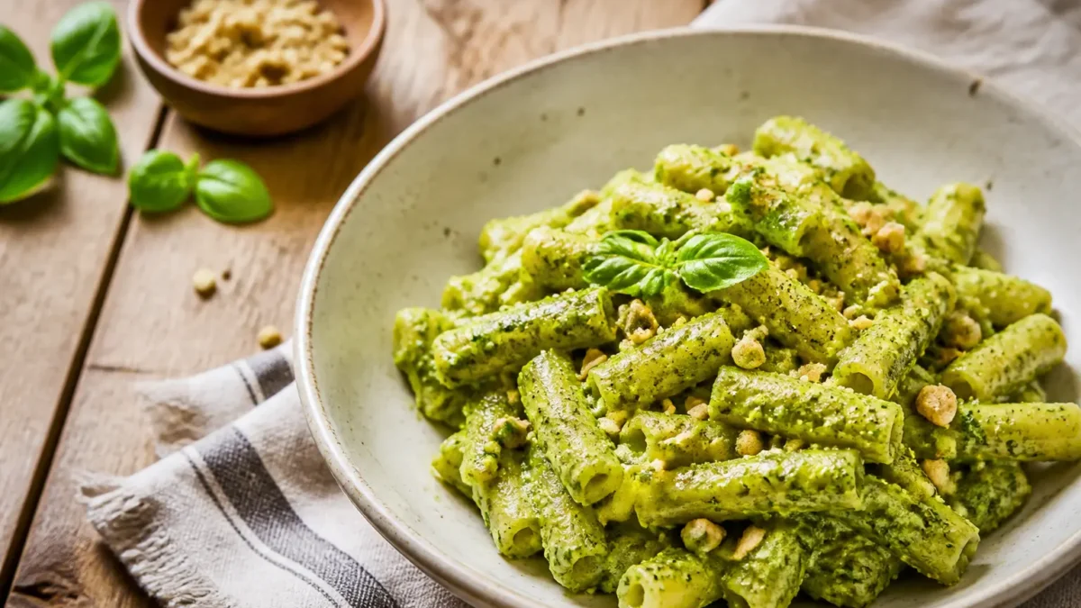 Pasta integrale con crema di broccoli e noci tostate