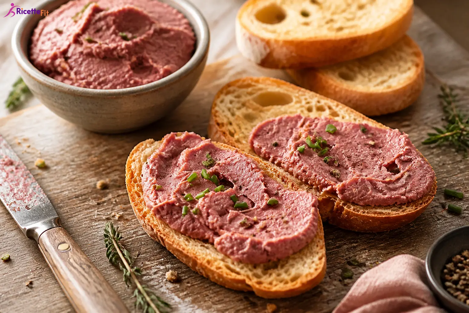 Patè di sardine fit su crostini integrali con erba cipollina