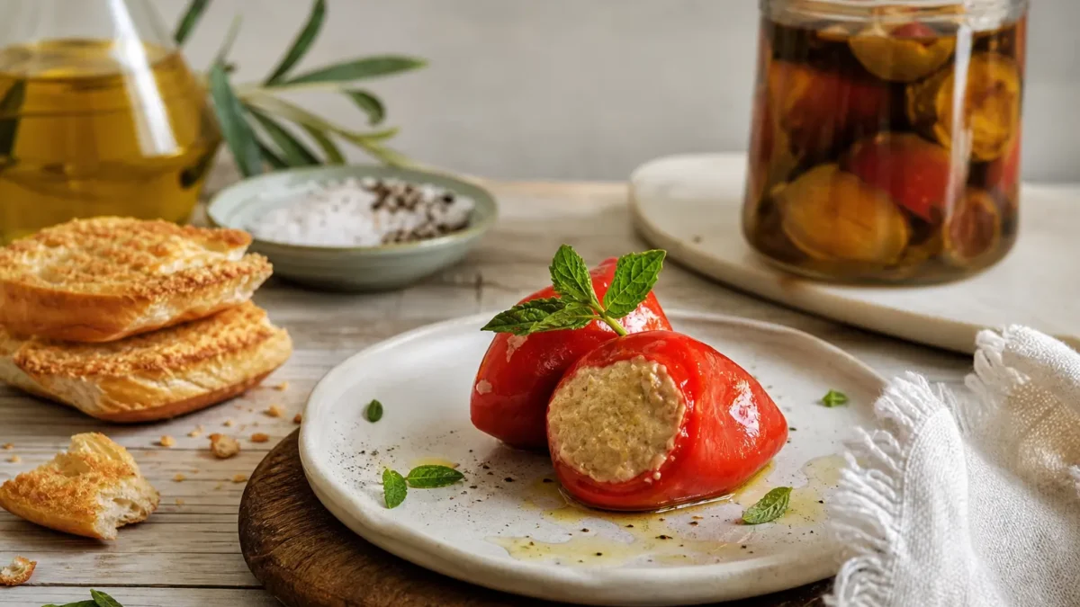 Peperoncini piccanti ripieni di tonno fit con pane integrale tostato