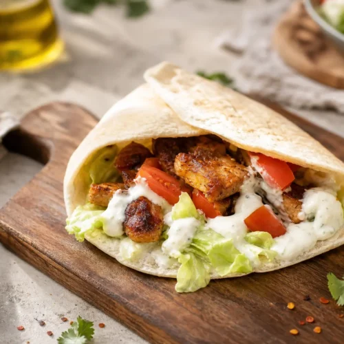 Piadina con tempeh speziato e salsa tzatziki