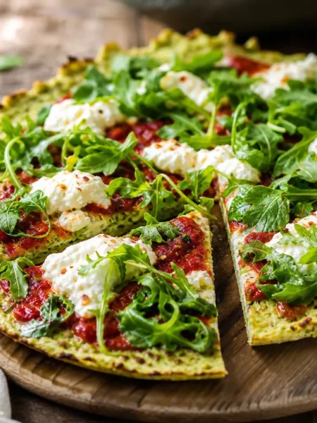 Pizza di cavolfiore fit con ricotta, pomodoro e rucola fresca