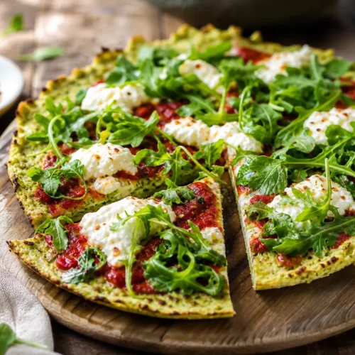 Pizza di cavolfiore e erbette fit con ricotta, pomodoro e rucola
