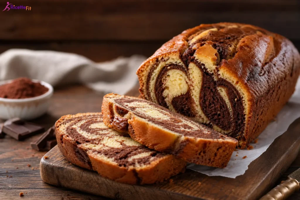 Plumcake marmorizzato fit al cacao e orzo tagliato a fette