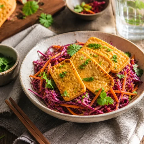 Poke Bowl proteica con tofu, cavolo rosso e semi di sesamo