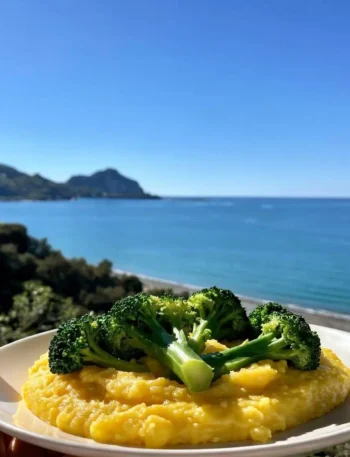Polenta cremosa con broccoli vista mare a Cefalù